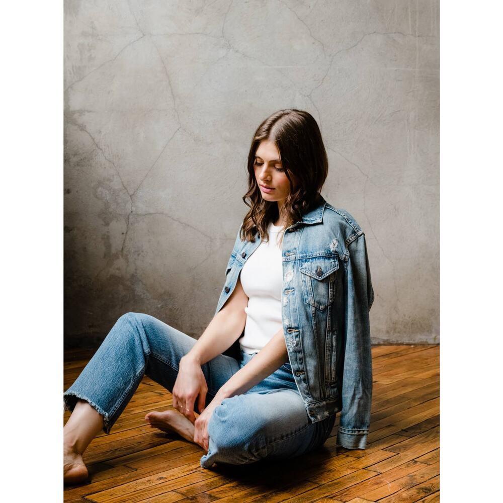 NWT Able The Merly‎ Denim Jacket with Embroidery Distressed Small